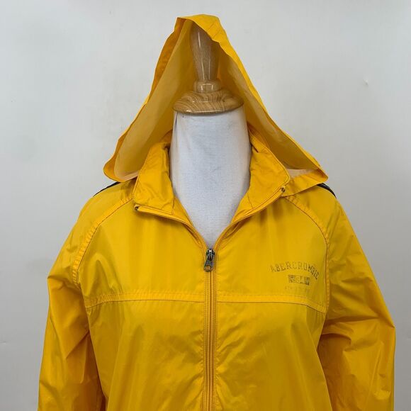 Vintage Abercrombie & Fitch Rain Jacket Womens M Medium Full Zip Hidden Hoodie - Picture 3 of 12
